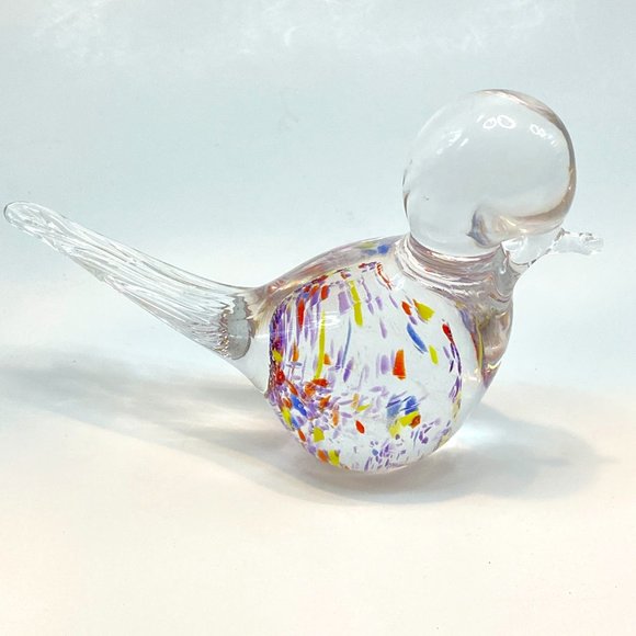 Vintage Confetti Speckles Clear Art Glass Blown Bird Chalet - Picture 3 of 7